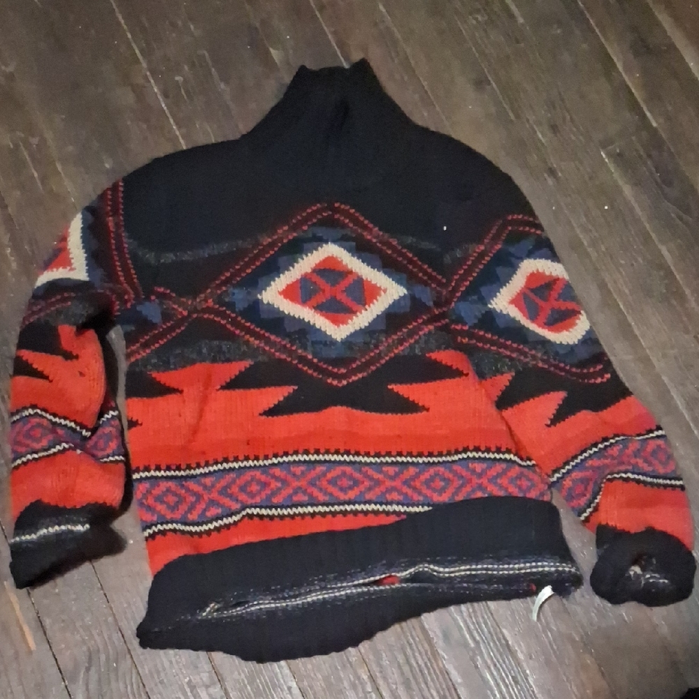 Polo Ralph Lauren Aztec Black and Red Turtleneck Sweater
